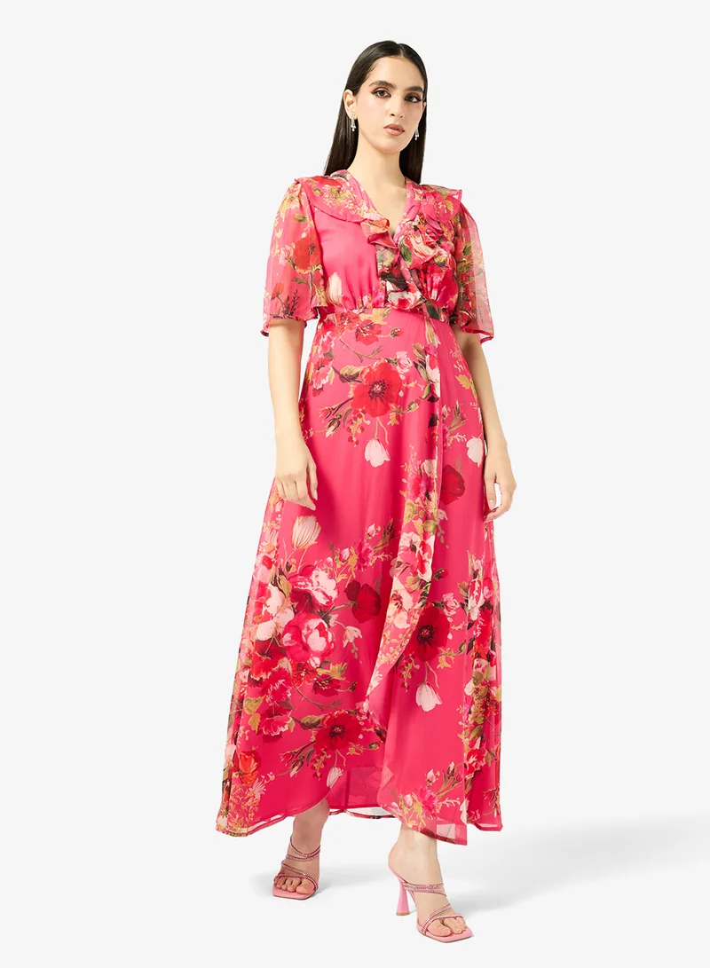 هوب اند ايفي فستان ماكسي ملفوف بأكمام منفوشة وربطة خصر